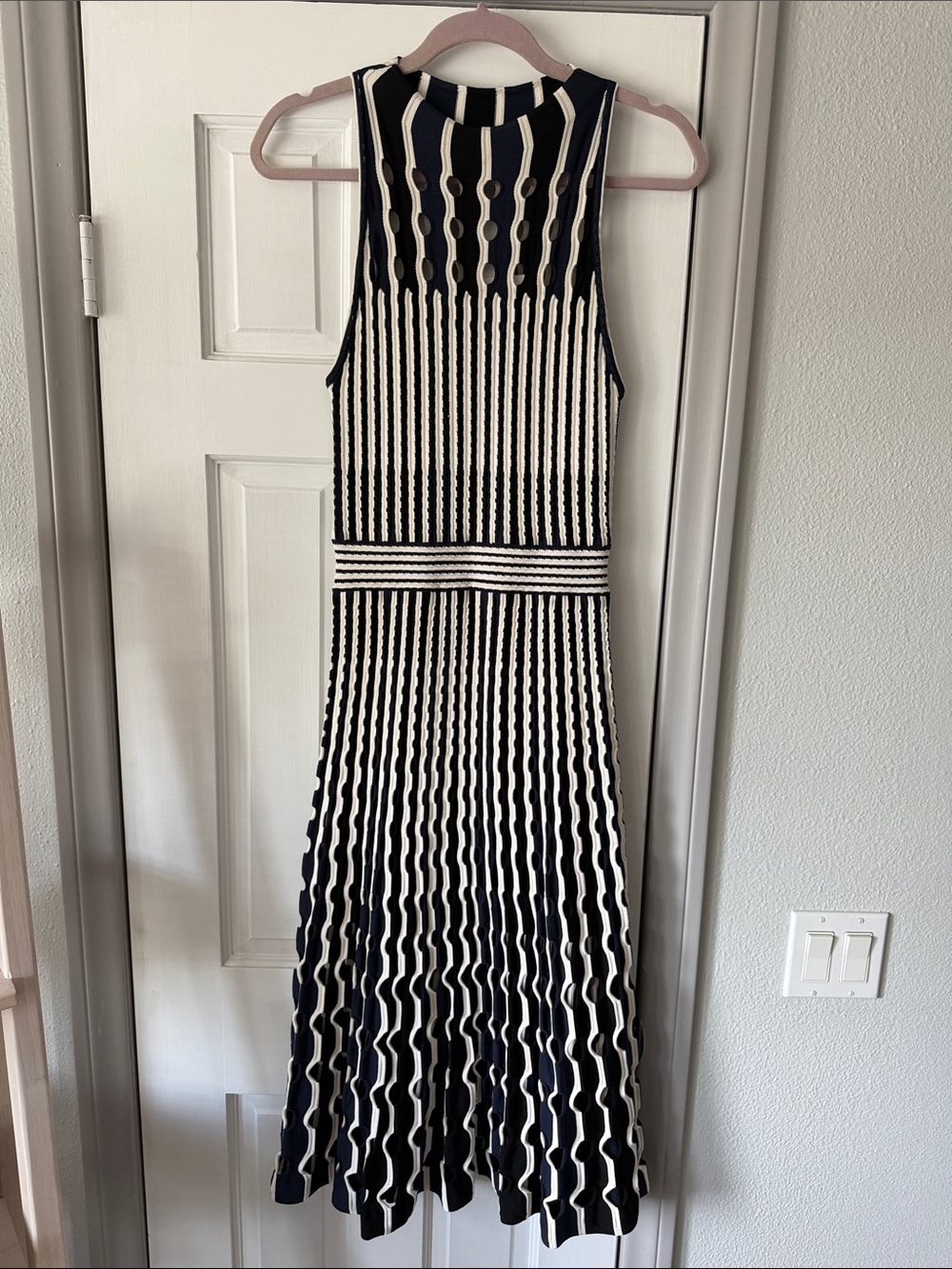 Navy and White Sleeveless Knit Midi Dress, new with tags